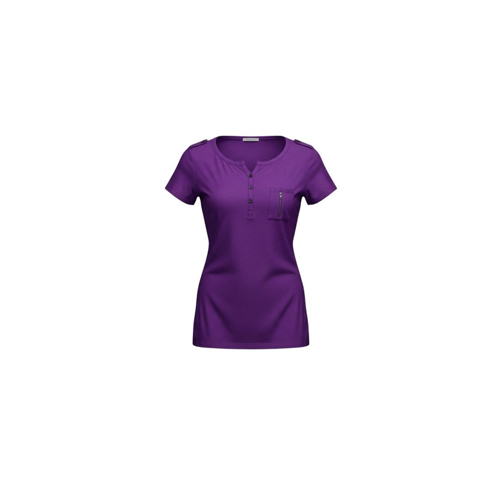 Color Story Henley Top Womens Small Purple Short Sleeve Zipper Pocket 1395